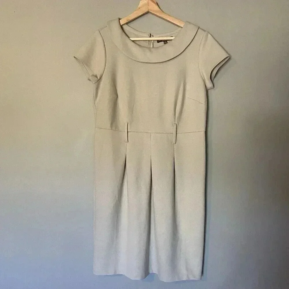 Adrienne Vittadini Neutral Sheath Dress Size 10 Beige Short Sleeve Minimalist